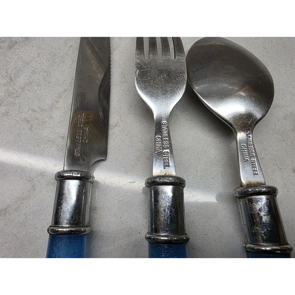 Lot of 3 Blue Lucite Handle Flatware 1 Fork/1 Spoon/1 Knife